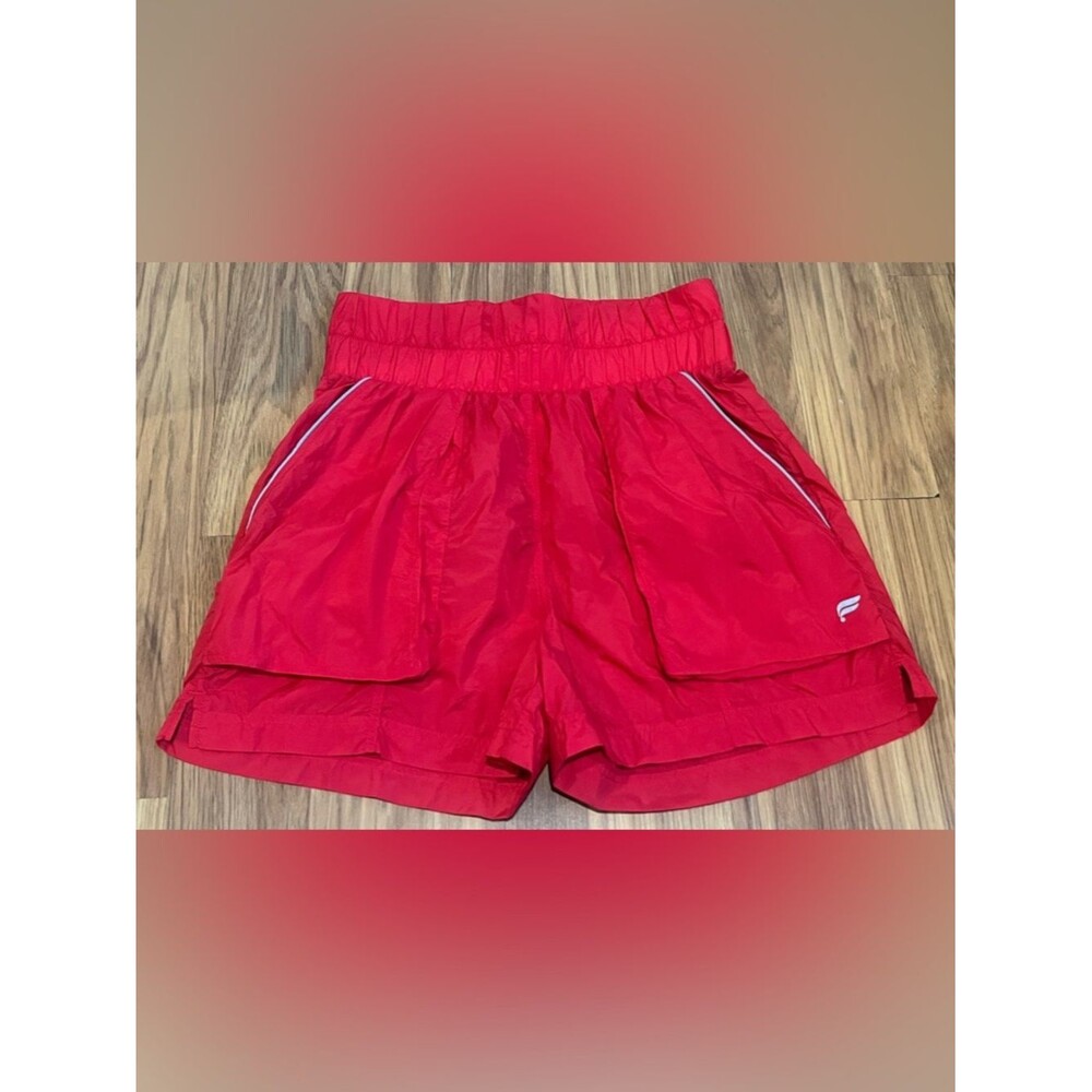Fabletics UltraHigh-Waisted Piped Nylon Athletic Shorts Size S Red